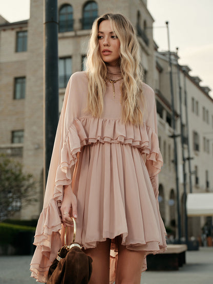 Seraphina | Mock Neck Chiffon Ruffle Short Length Mini Dress for Cocktail Parties 3