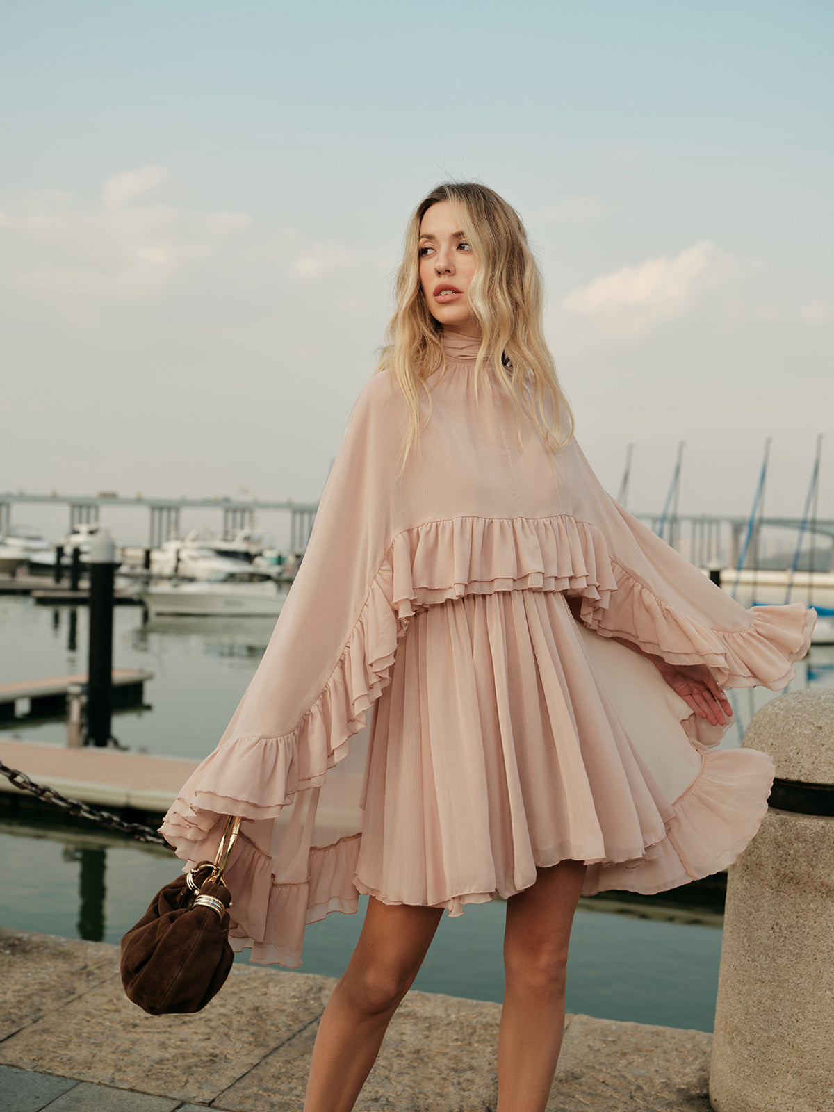 Seraphina | Mock Neck Chiffon Ruffle Short Length Mini Dress for Cocktail Parties 4