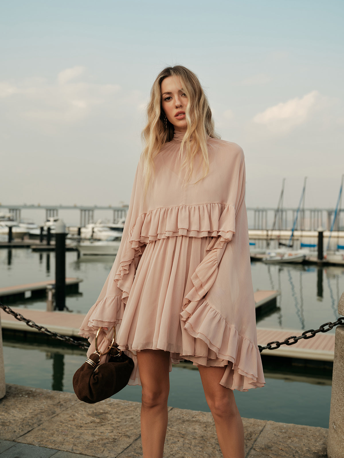 Seraphina | Mock Neck Chiffon Ruffle Short Length Mini Dress for Cocktail Parties 5