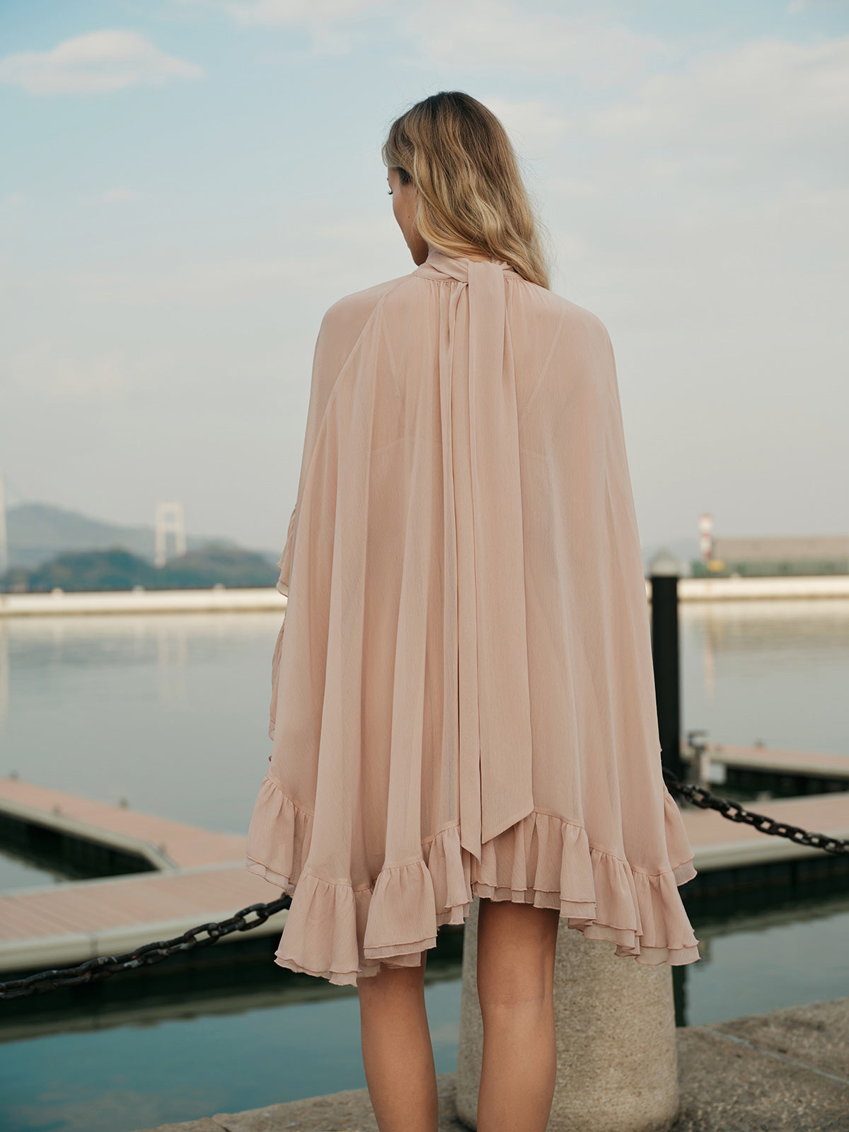 Seraphina | Mock Neck Chiffon Ruffle Short Length Mini Dress for Cocktail Parties 6