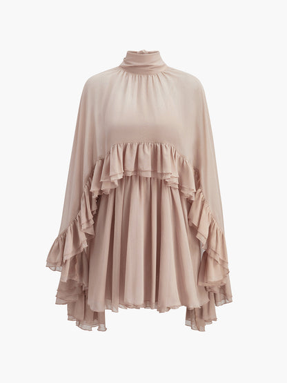 Seraphina | Mock Neck Chiffon Ruffle Short Length Mini Dress for Cocktail Parties 7