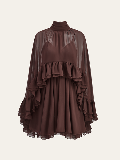 Seraphina | Mock Neck Chiffon Ruffle Short Length Mini Dress for Cocktail Parties 10