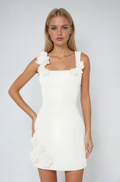 Seraphina | Womens Cocktail Satin Cowl Neck Wide Strap Fitted Floral Appliqué Mini Dress 3