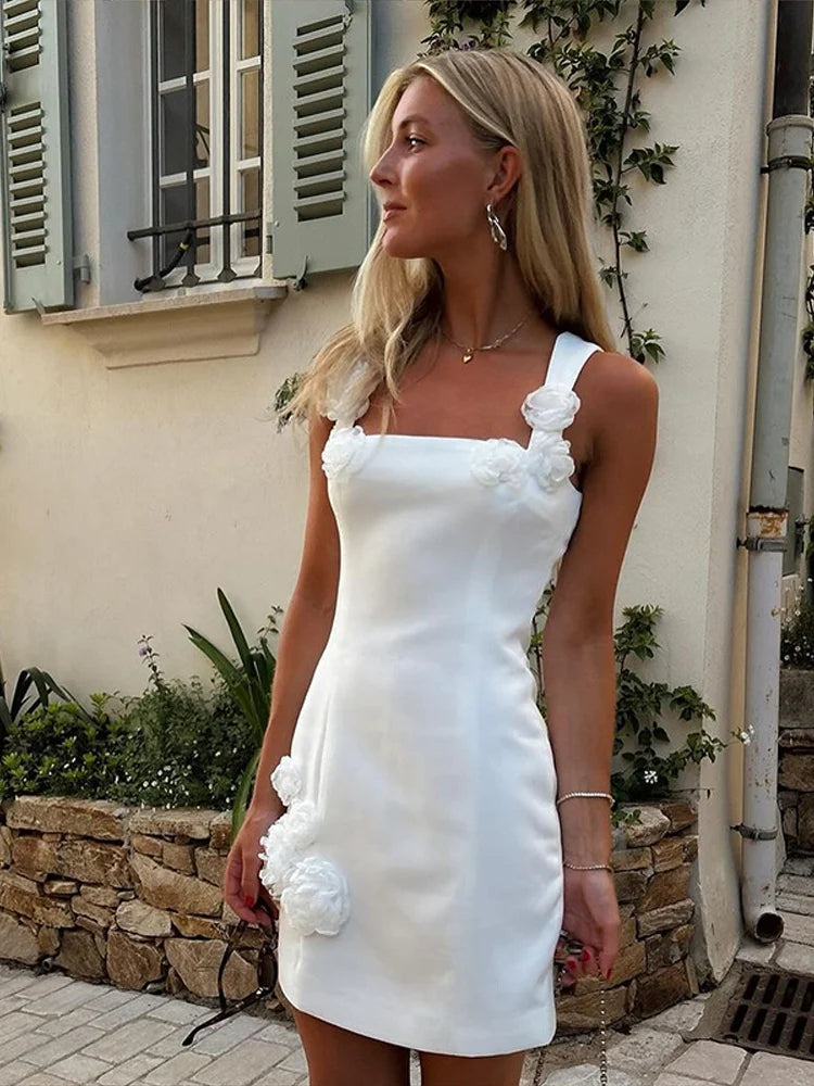 Seraphina | Womens Cocktail Satin Cowl Neck Wide Strap Fitted Floral Appliqué Mini Dress 8