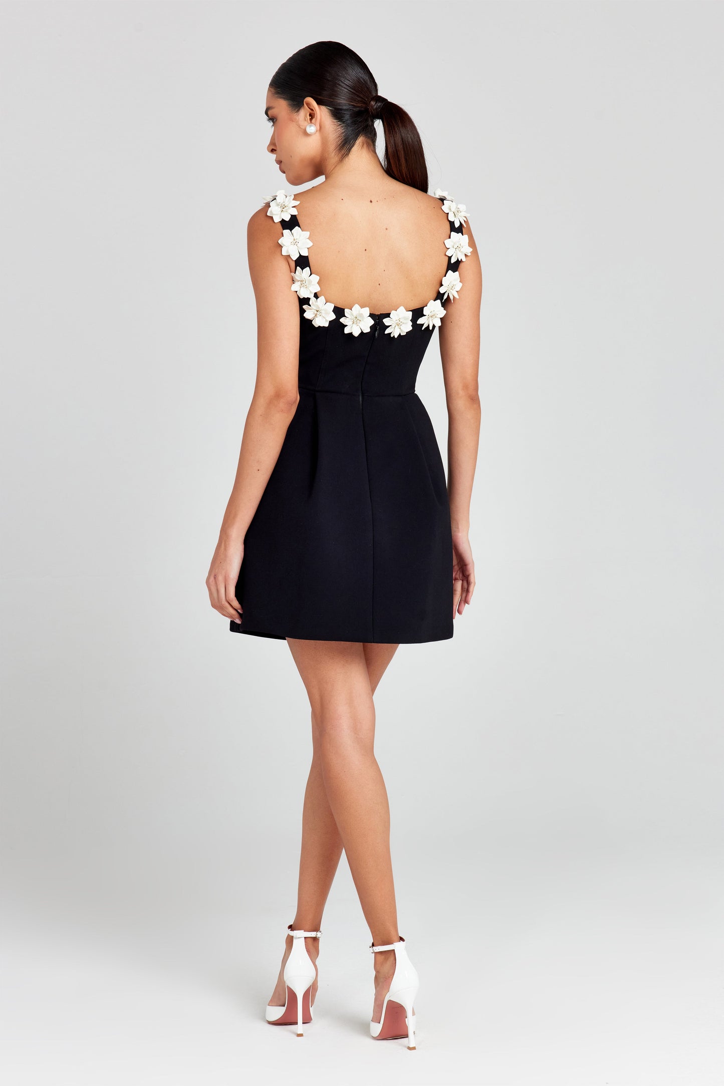 Seraphina | Womens Wedding Guest Chiffon Cowl Neck Sleeveless Fitted Floral Appliqué Mini Dress 4