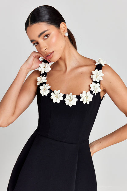 Seraphina | Womens Wedding Guest Chiffon Cowl Neck Sleeveless Fitted Floral Appliqué Mini Dress 5