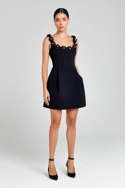 Seraphina | Womens Wedding Guest Chiffon Cowl Neck Sleeveless Fitted Floral Appliqué Mini Dress 10