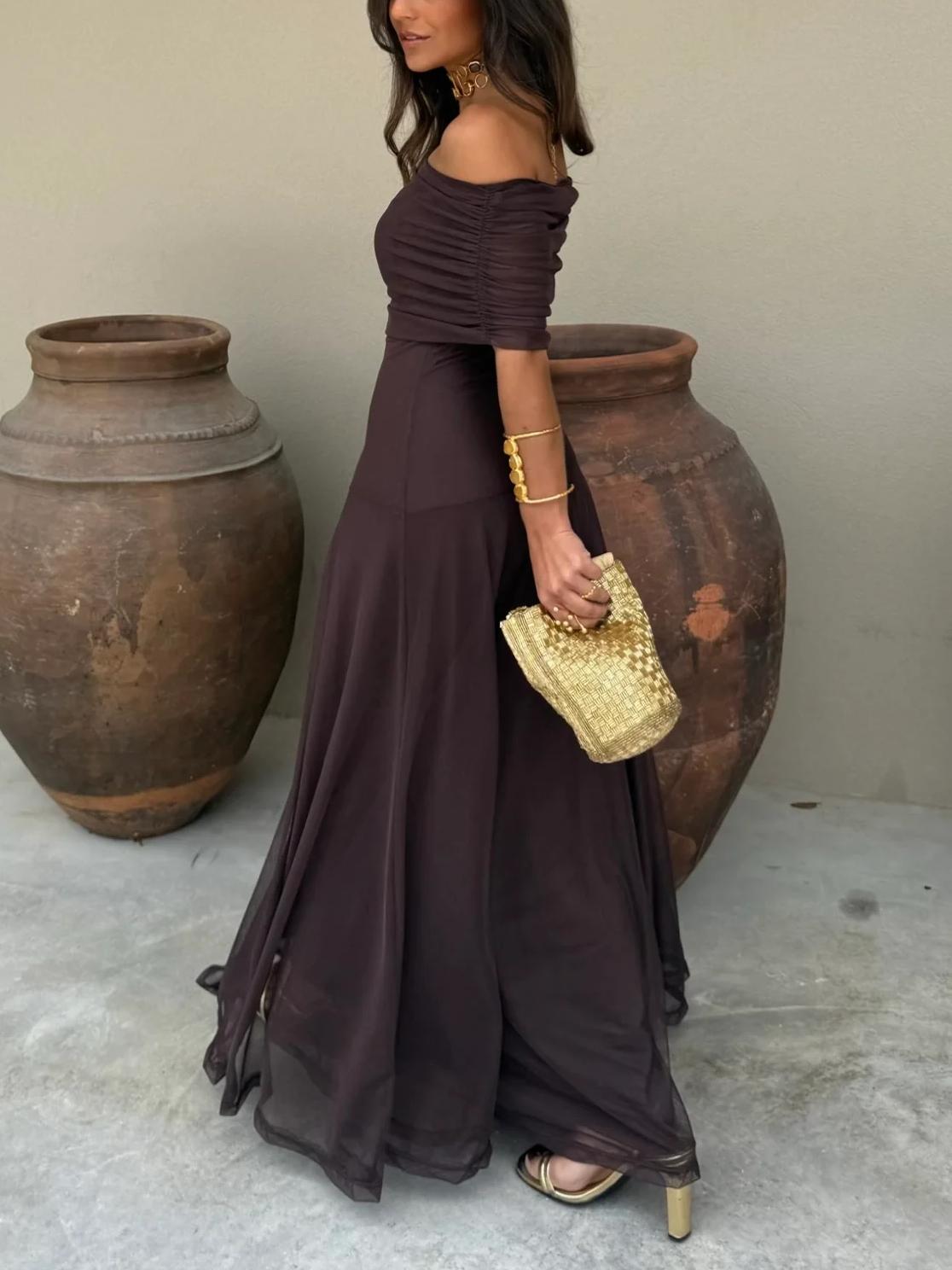 Sera | Off-Shoulder Maxi Feminine Silhouette Soft Chiffon Wedding Guest Dress Evening Gown 2