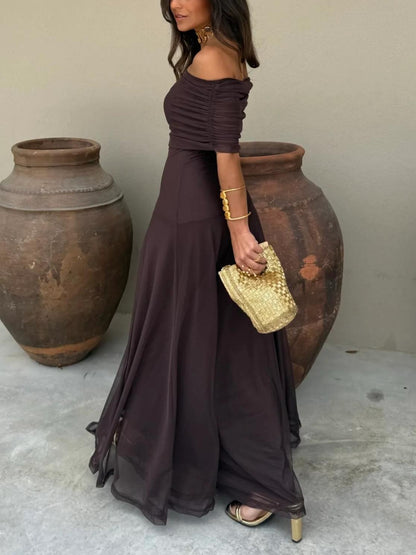 Sera | Off-Shoulder Maxi Feminine Silhouette Soft Chiffon Wedding Guest Dress Evening Gown 2