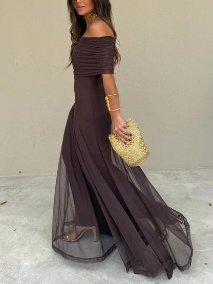 Sera | Off-Shoulder Maxi Feminine Silhouette Soft Chiffon Wedding Guest Dress Evening Gown 3