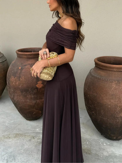 Sera | Off-Shoulder Maxi Feminine Silhouette Soft Chiffon Wedding Guest Dress Evening Gown 4