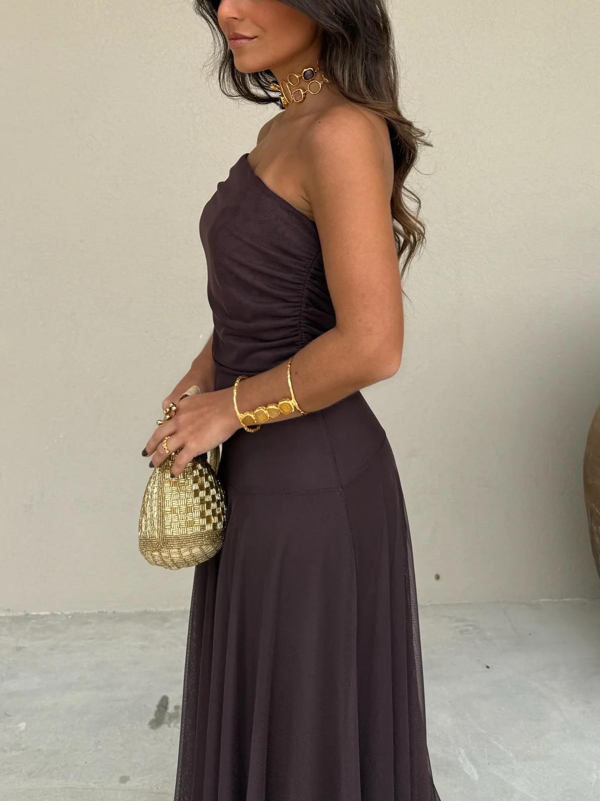 Sera | Off-Shoulder Maxi Feminine Silhouette Soft Chiffon Wedding Guest Dress Evening Gown 6