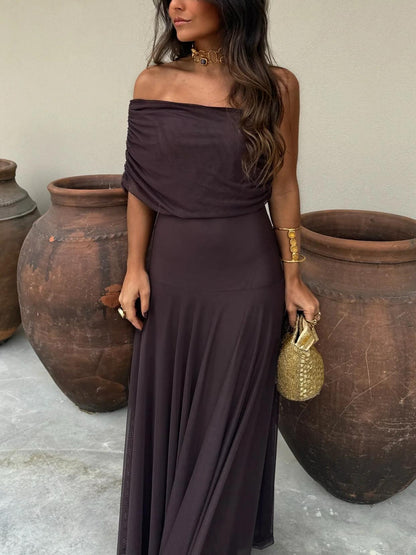 Sera | Off-Shoulder Maxi Feminine Silhouette Soft Chiffon Wedding Guest Dress Evening Gown 8