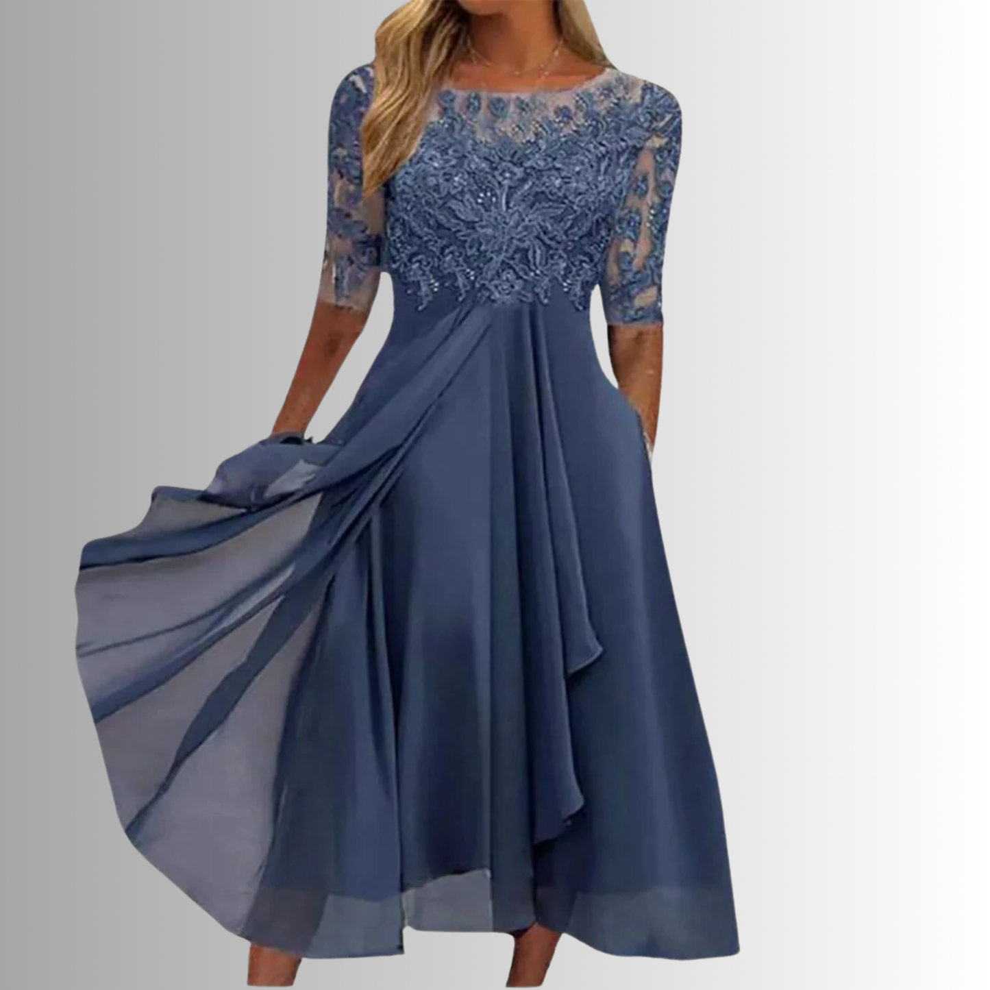 Seraphina | Womens Wedding Guest Lace Satin Cowl Neck Sleeveless A-Line Layered Maxi Dress 1