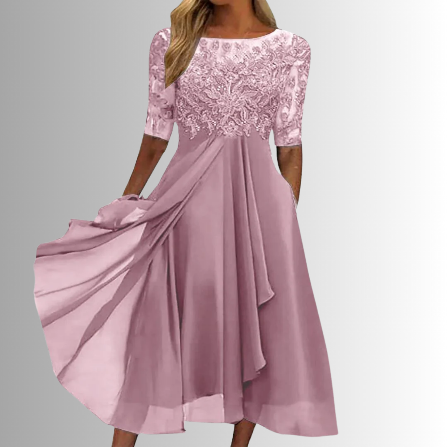 Seraphina | Womens Wedding Guest Lace Satin Cowl Neck Sleeveless A-Line Layered Maxi Dress 2