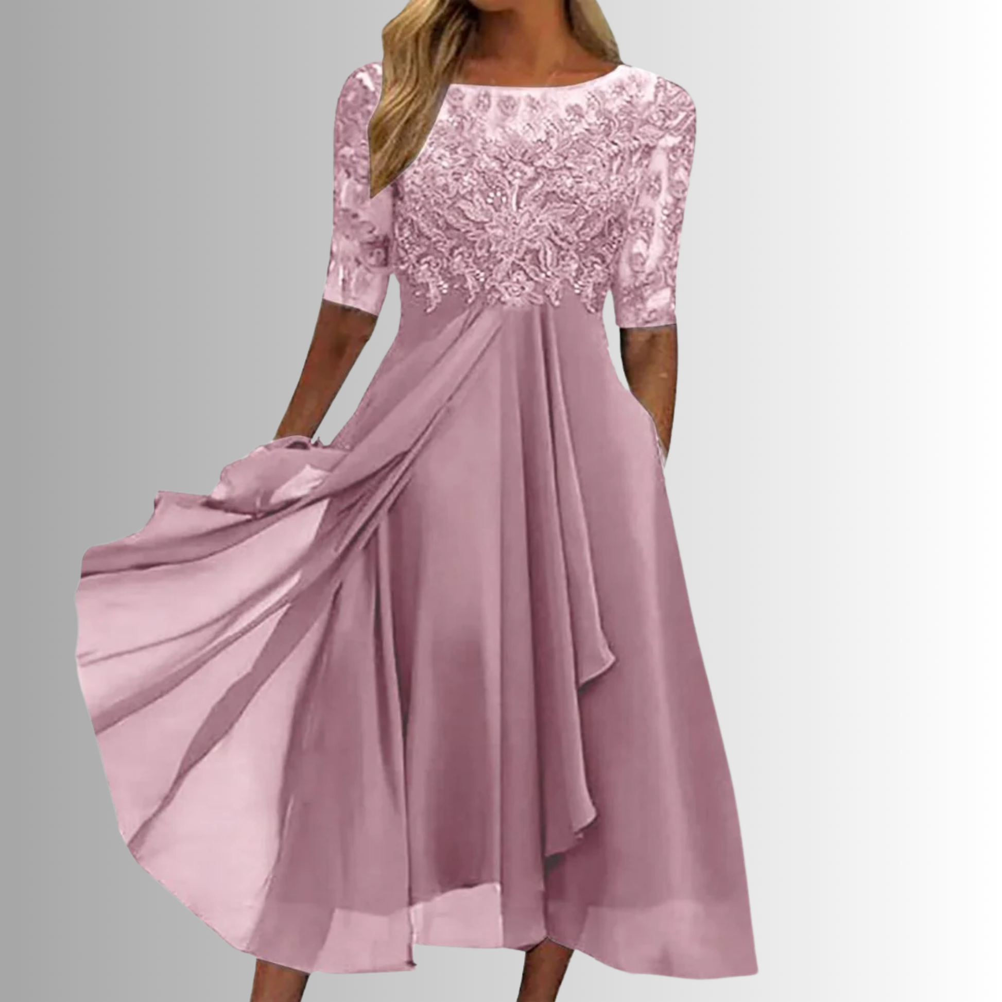 Seraphina | Womens Wedding Guest Lace Satin Cowl Neck Sleeveless A-Line Layered Maxi Dress 2