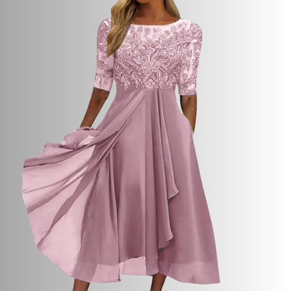 Seraphina | Womens Wedding Guest Lace Satin Cowl Neck Sleeveless A-Line Layered Maxi Dress 2