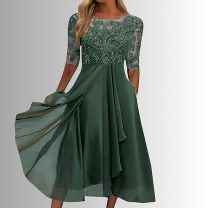 Seraphina | Womens Wedding Guest Lace Satin Cowl Neck Sleeveless A-Line Layered Maxi Dress 4