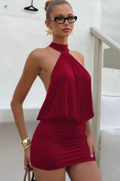 Sienna | Women Party Dress Halter Neck Ruched Backless Fitted Mini Dress 8