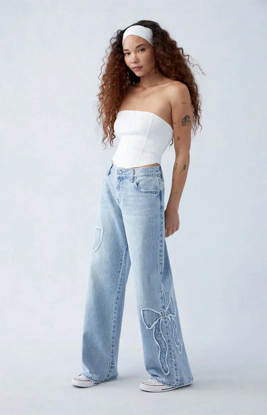 Celine | Women High Waist Tapered Leg Skinny Fit Casual Jeans with Bow Detail 1