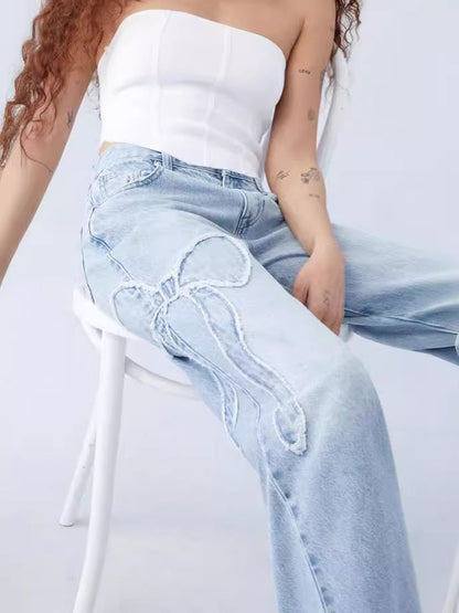 Celine | Women High Waist Tapered Leg Skinny Fit Casual Jeans with Bow Detail 5