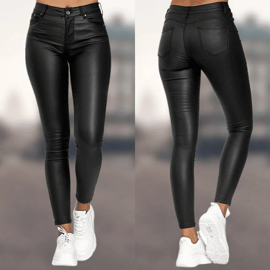 Elara | Women Structured Waist Tapered Leg Slim Fit Leather Pants 1