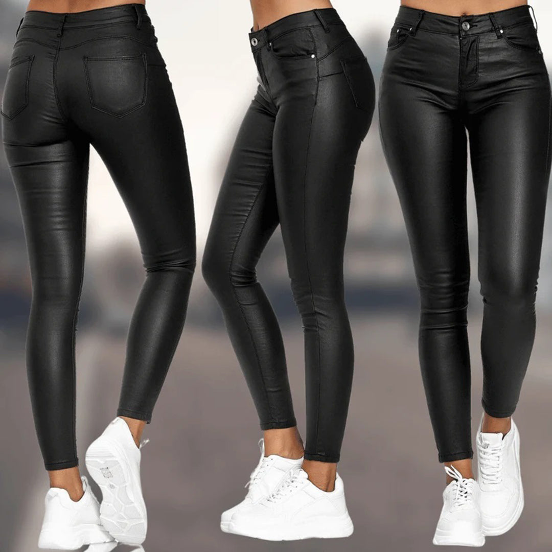 Elara | Women Structured Waist Tapered Leg Slim Fit Leather Pants 2
