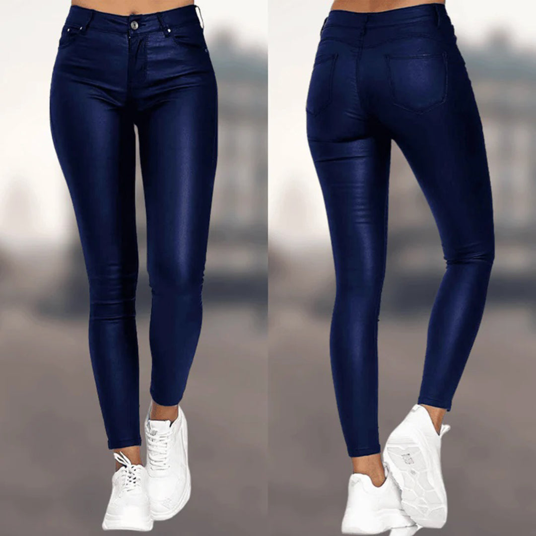 Elara | Women Structured Waist Tapered Leg Slim Fit Leather Pants 3