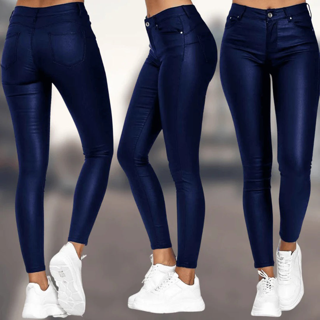 Elara | Women Structured Waist Tapered Leg Slim Fit Leather Pants 4