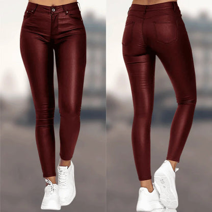 Elara | Women Structured Waist Tapered Leg Slim Fit Leather Pants 5