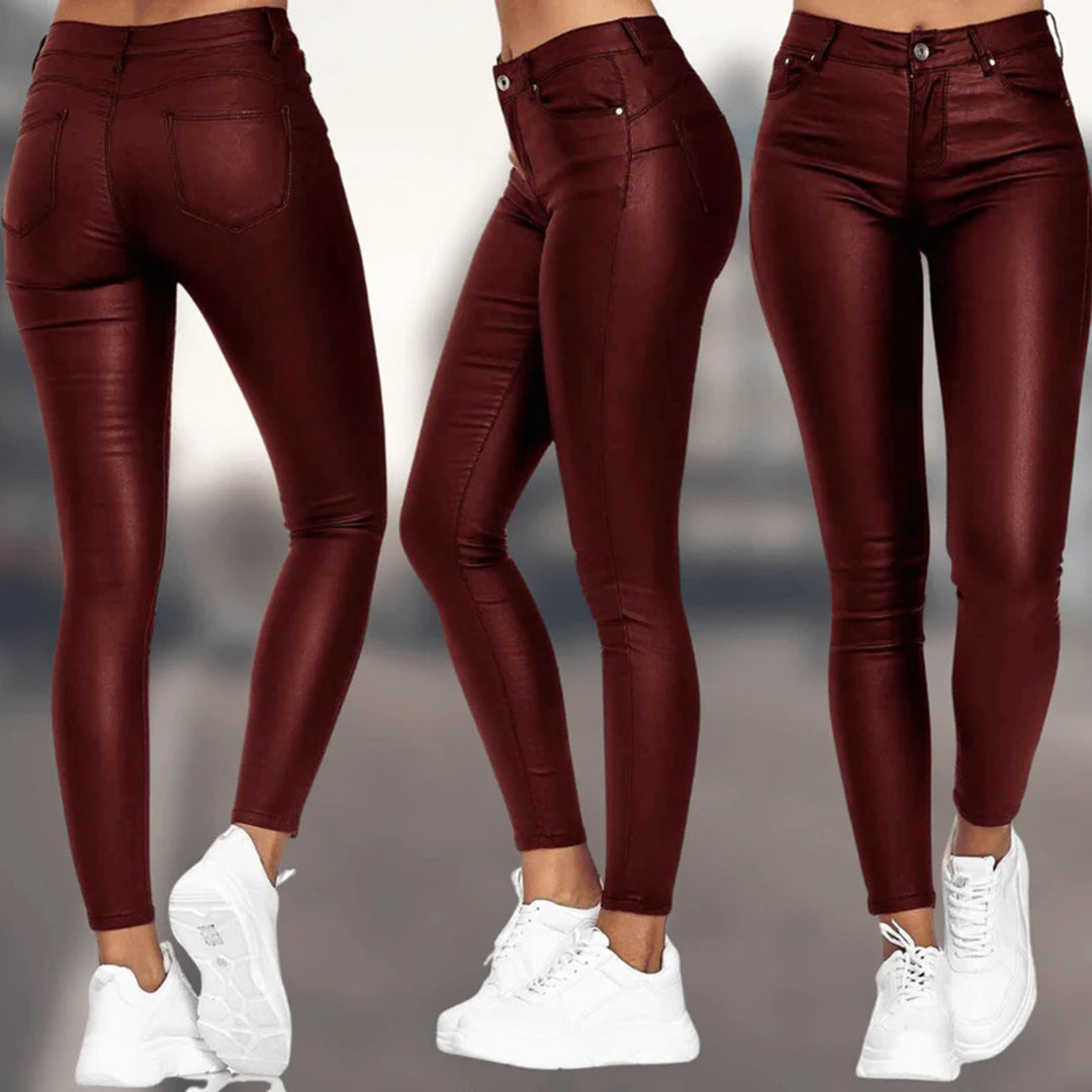 Elara | Women Structured Waist Tapered Leg Slim Fit Leather Pants 6