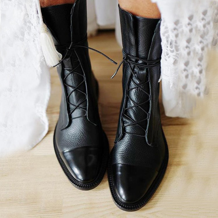 Sophia | Women Ankle Boots Lace Up Faux Leather Casual Stylish Boots 1