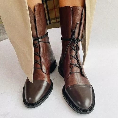 Sophia | Women Ankle Boots Lace Up Faux Leather Casual Stylish Boots 10
