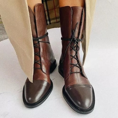 Sophia | Women Ankle Boots Lace Up Faux Leather Casual Stylish Boots 10