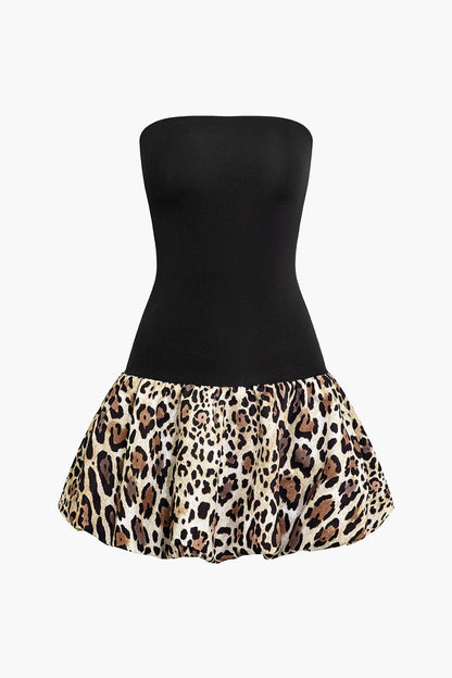 Sophia | Womens Party Bandeau Sleeveless Flared Leopard Print Mini Dress 2