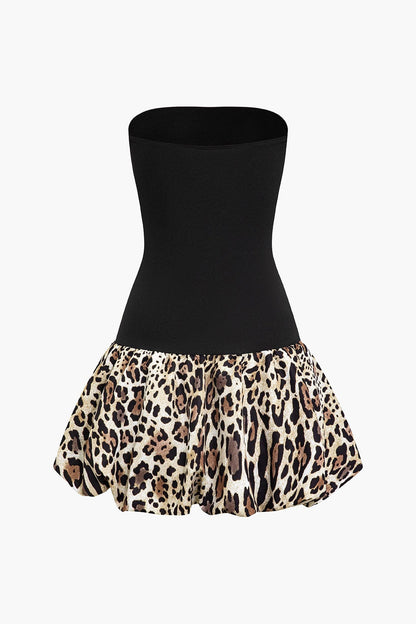 Sophia | Womens Party Bandeau Sleeveless Flared Leopard Print Mini Dress 3