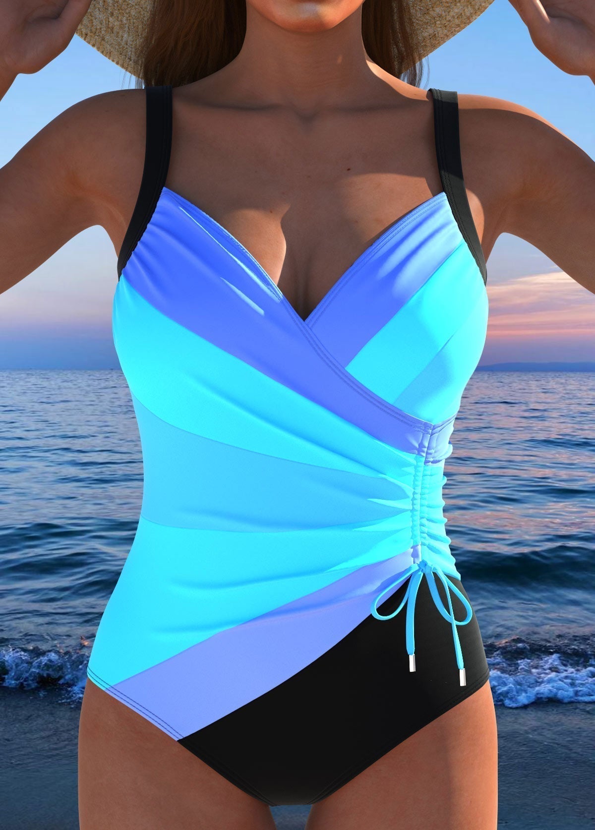 Susan | Womens Elegant Surplice Neckline Tummy Control Slimming One-Piece Swimsuit 3