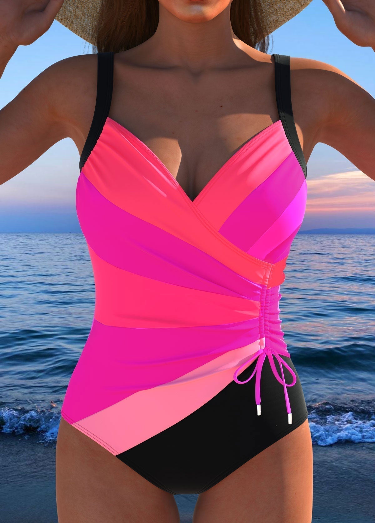 Susan | Womens Elegant Surplice Neckline Tummy Control Slimming One-Piece Swimsuit 5