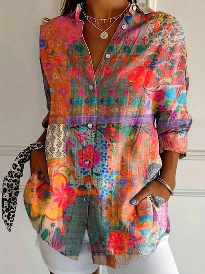Terri | Womens Playful Relaxed Fit Round Neck Short Sleeve Vibrant Print Blouse 2