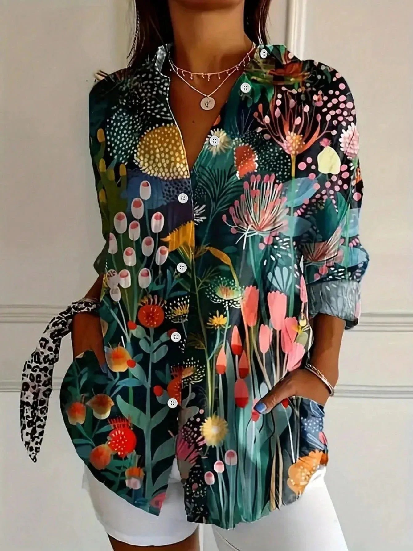 Terri | Womens Playful Relaxed Fit Round Neck Short Sleeve Vibrant Print Blouse 3