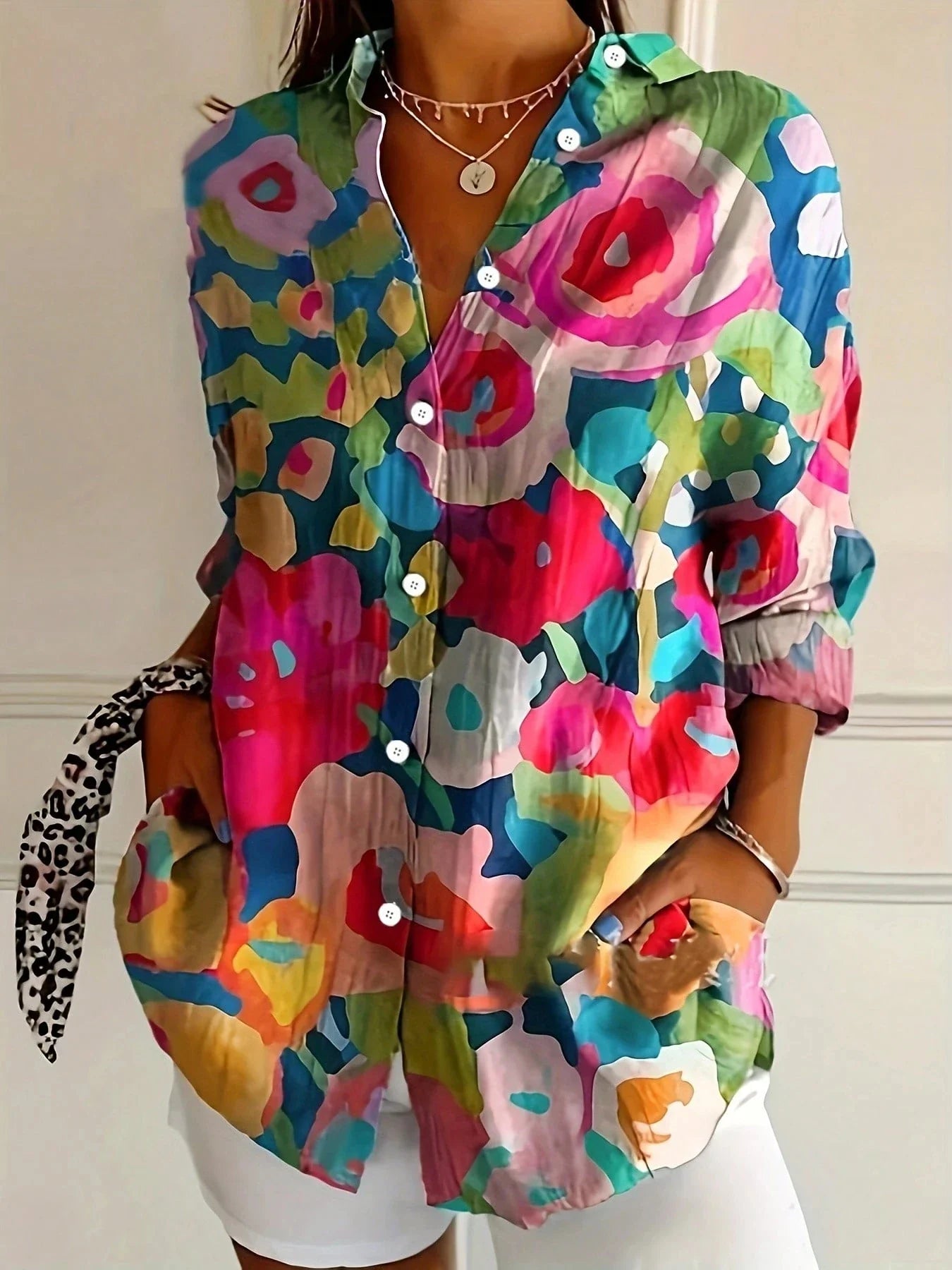 Terri | Womens Playful Relaxed Fit Round Neck Short Sleeve Vibrant Print Blouse 5
