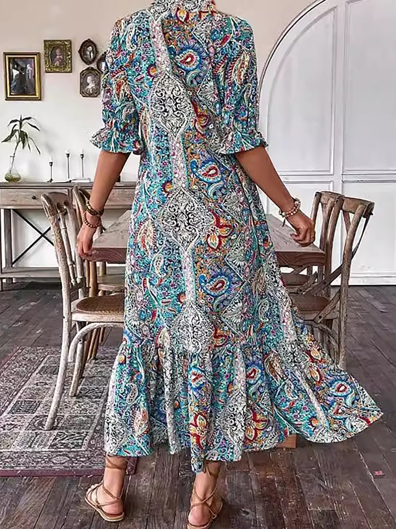 Vacation Cotton Lace-Up Maxi Dress with Pockets | Mira 3