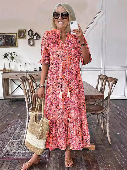 Vacation Cotton Lace-Up Maxi Dress with Pockets | Mira 7