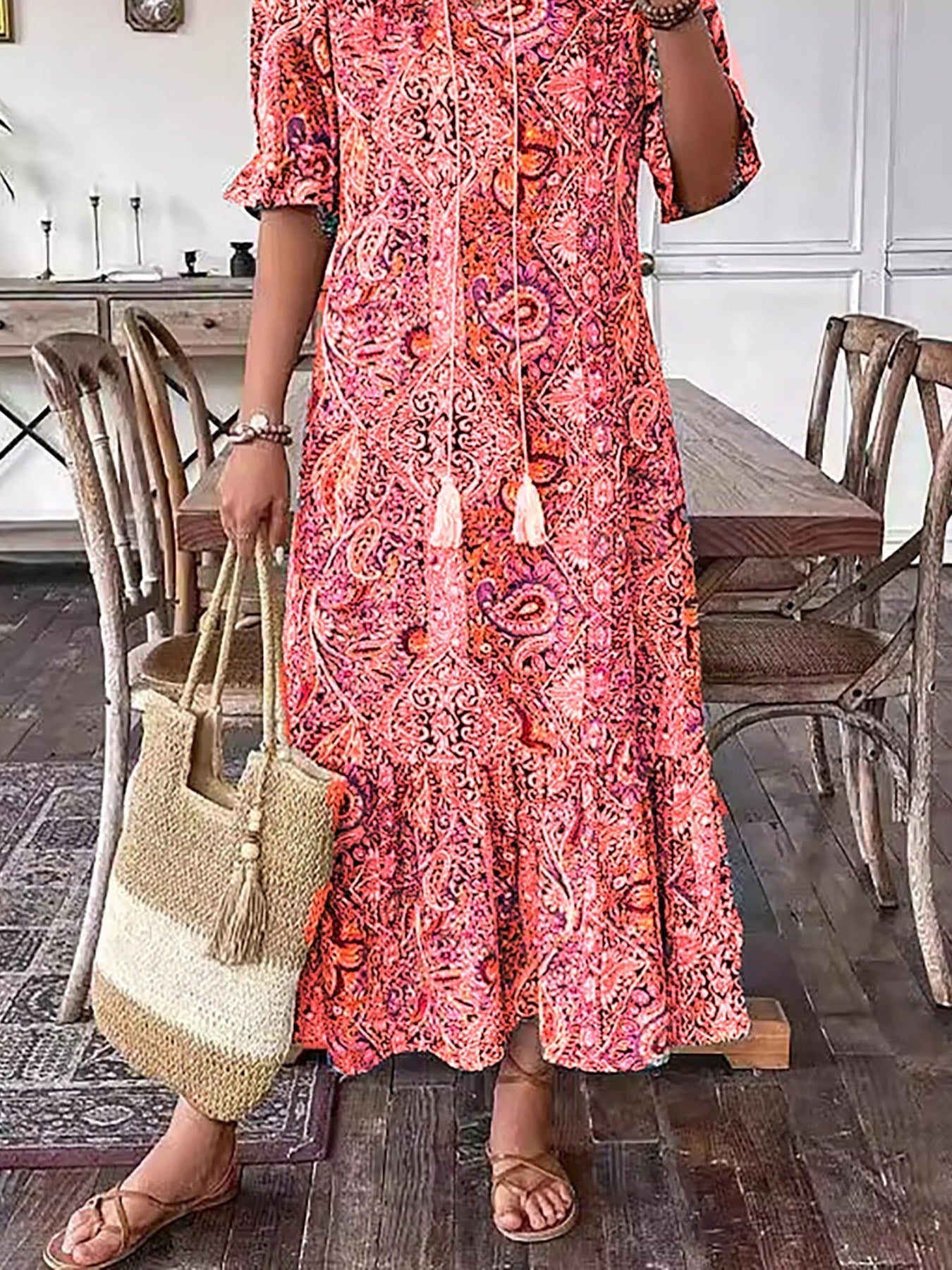 Vacation Cotton Lace-Up Maxi Dress with Pockets | Mira 8