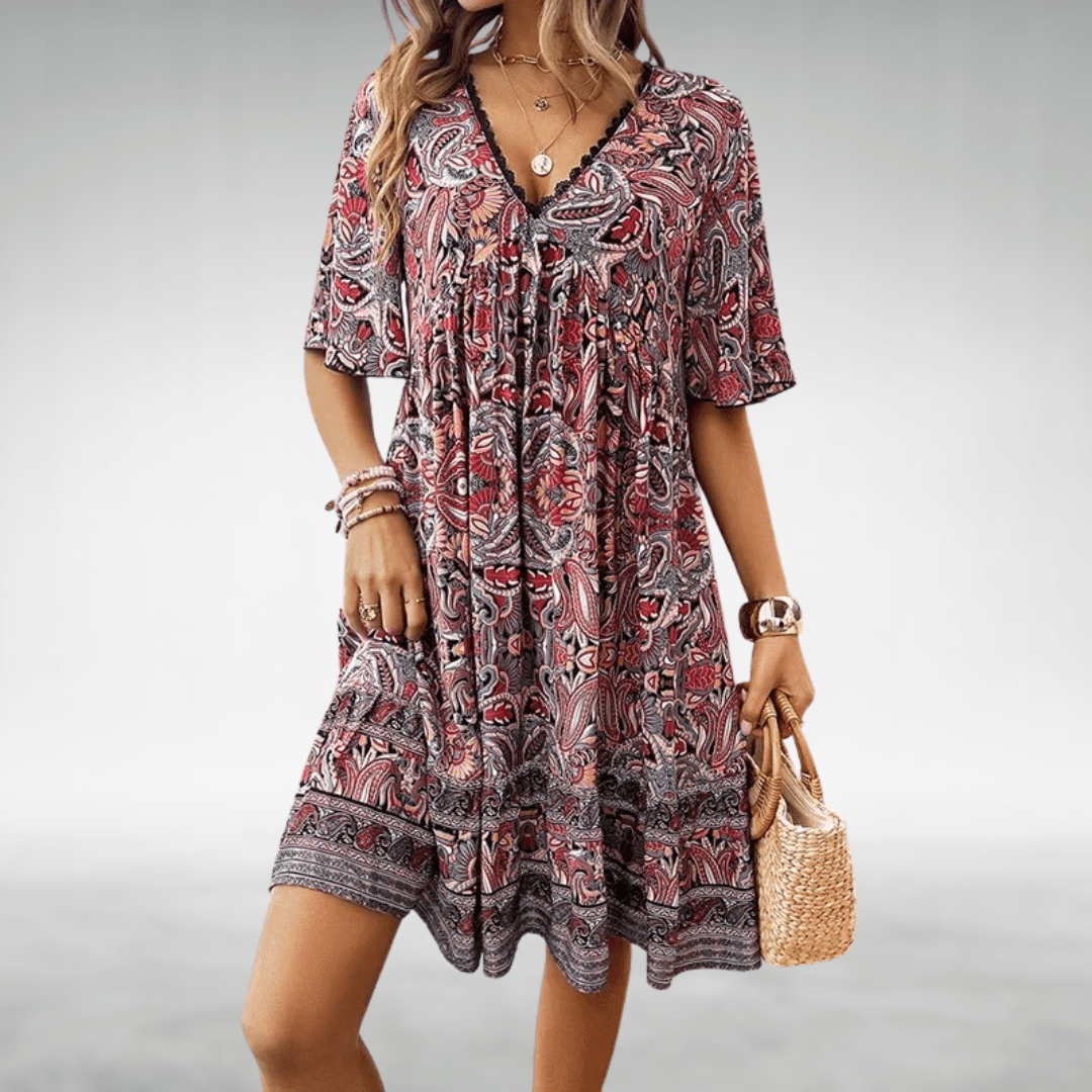 Vacation Cotton V-Neck Tiered Midi Dress | Mira 3