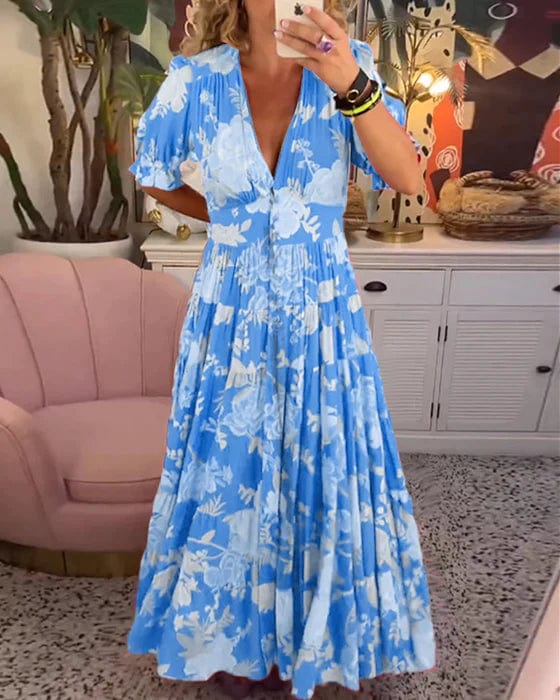 Vacation Floral V-Neck Elastic Waist Maxi Dress | Mira 3