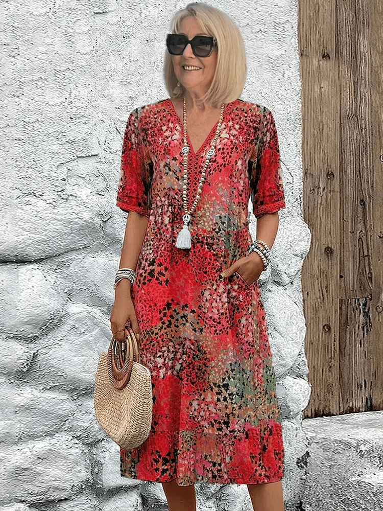 Vacation Floral V-Neck Flowing Maxi Dress | Skyler 1