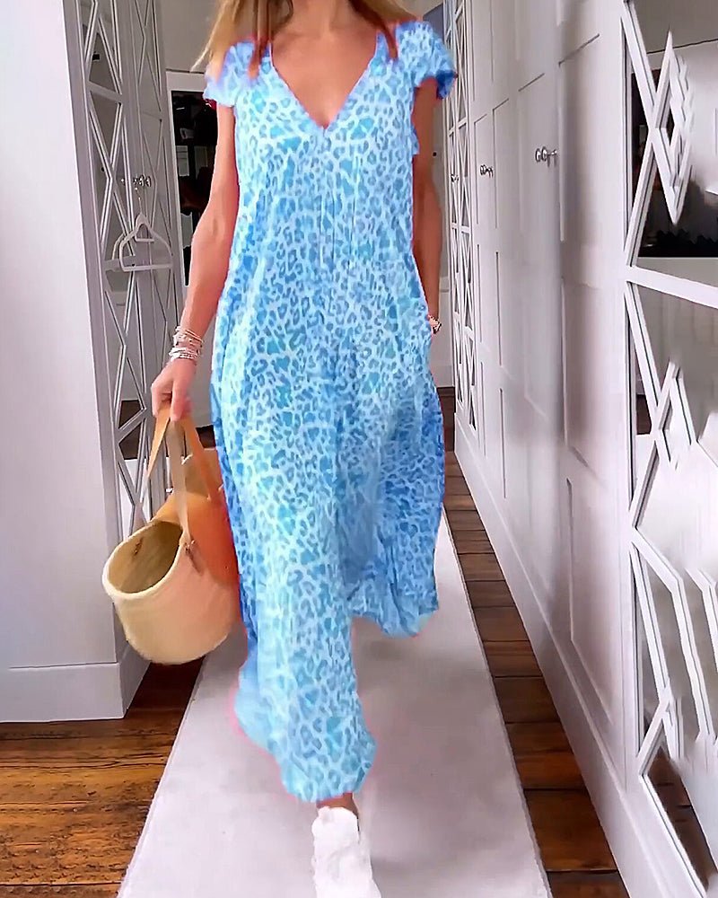 Vacation Floral V-Neck Pocketed Maxi Dress | Mira 7