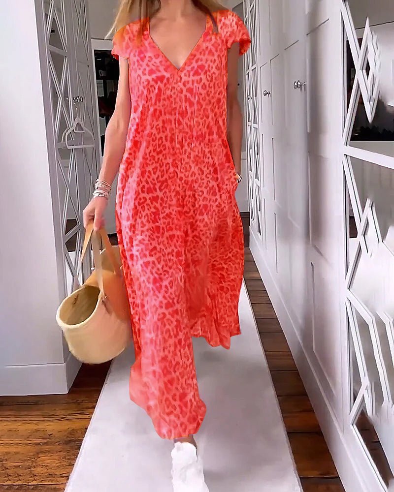 Vacation Floral V-Neck Pocketed Maxi Dress | Mira 10