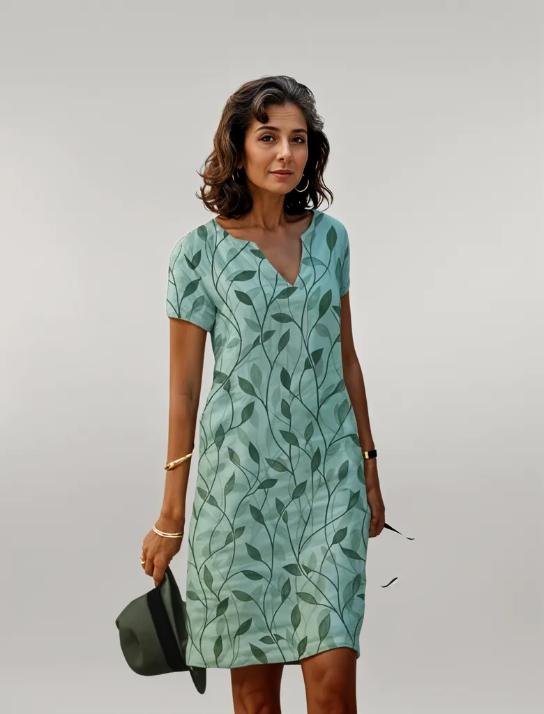 Vacation Leaf Print Mini Dress with Pockets | Mira 1